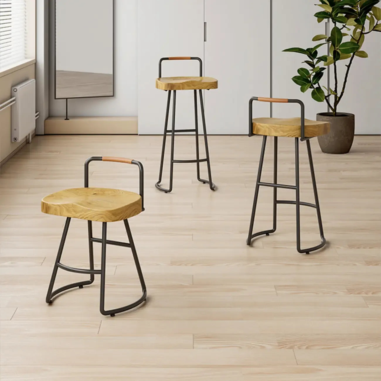 Modern Nordic Solid Wood Bar Stool Set of 2