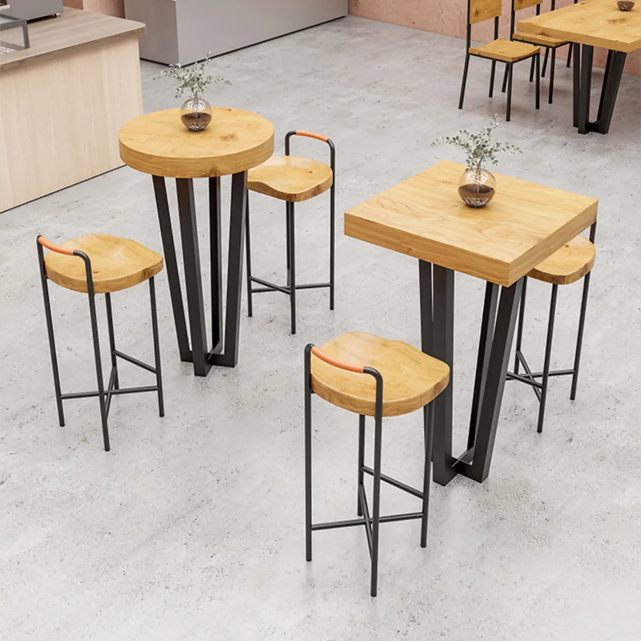 Modern Nordic Solid Wood Bar Stool Set of 2