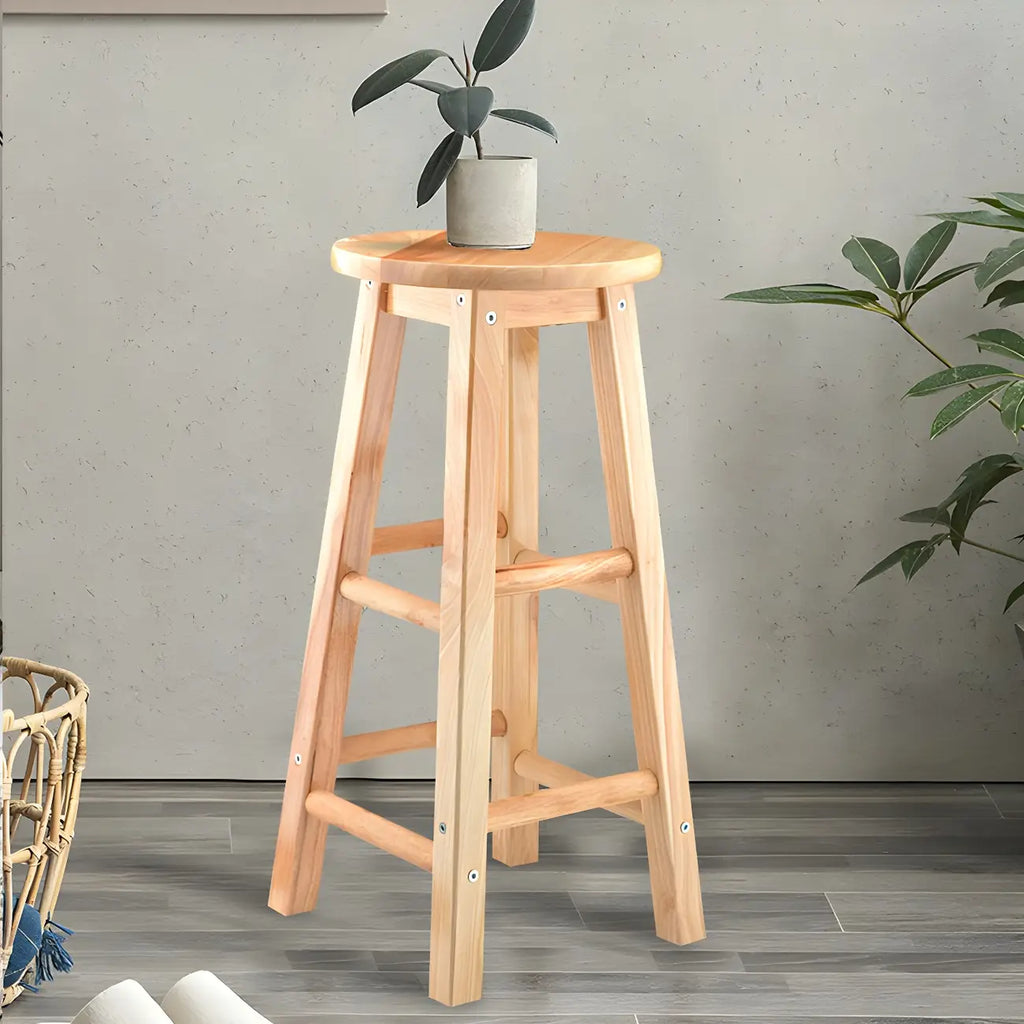 Round Oak Wood Backless Counter Height Bar Stool