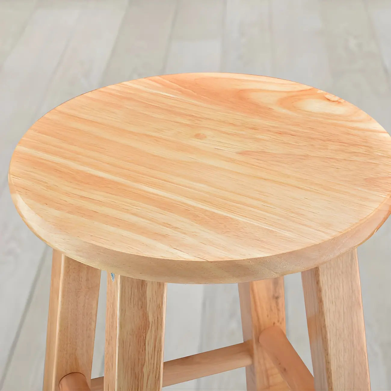 Round Oak Wood Backless Counter Height Bar Stool