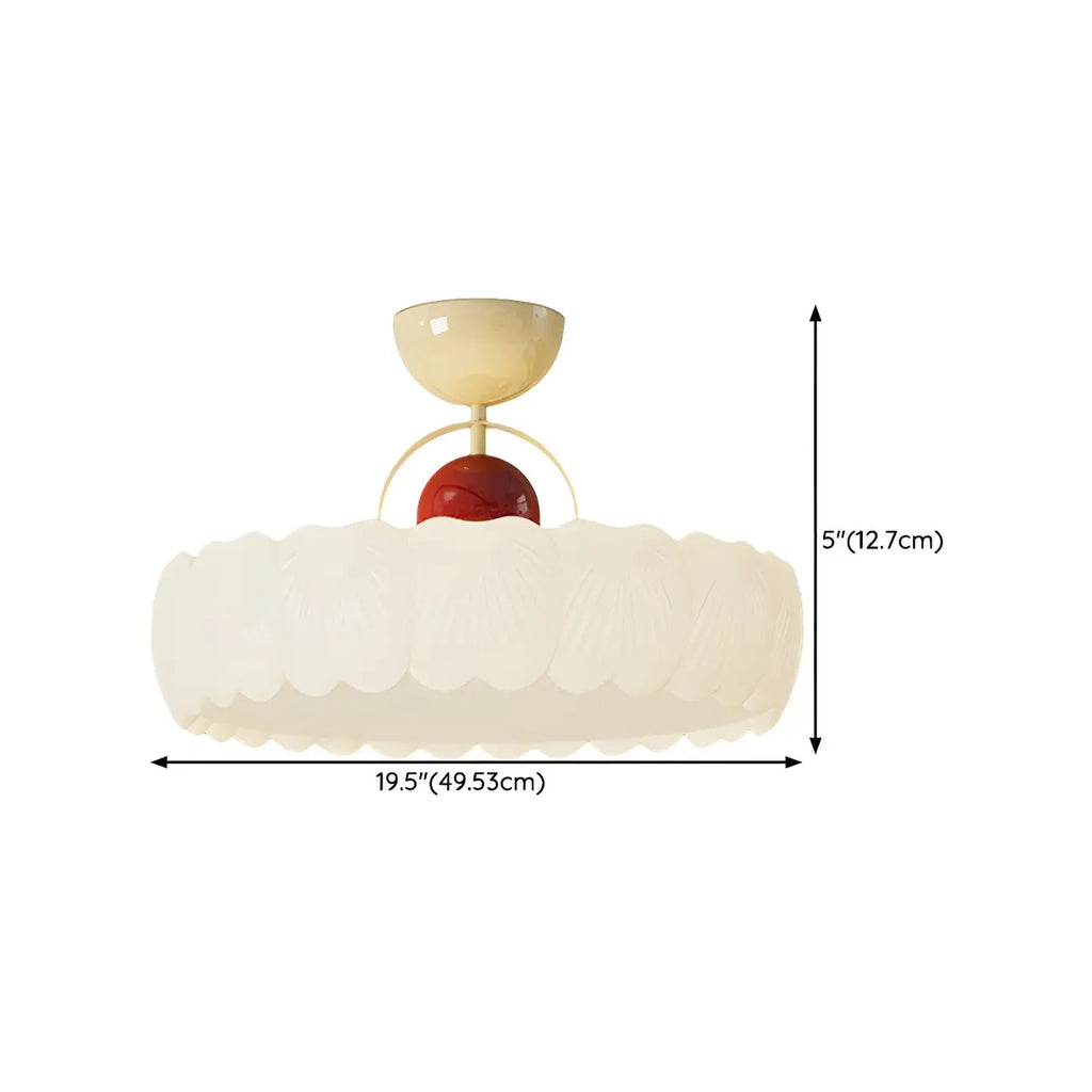Drum Shape Beige Semi-Flush Ceiling Light with Plastic Shade