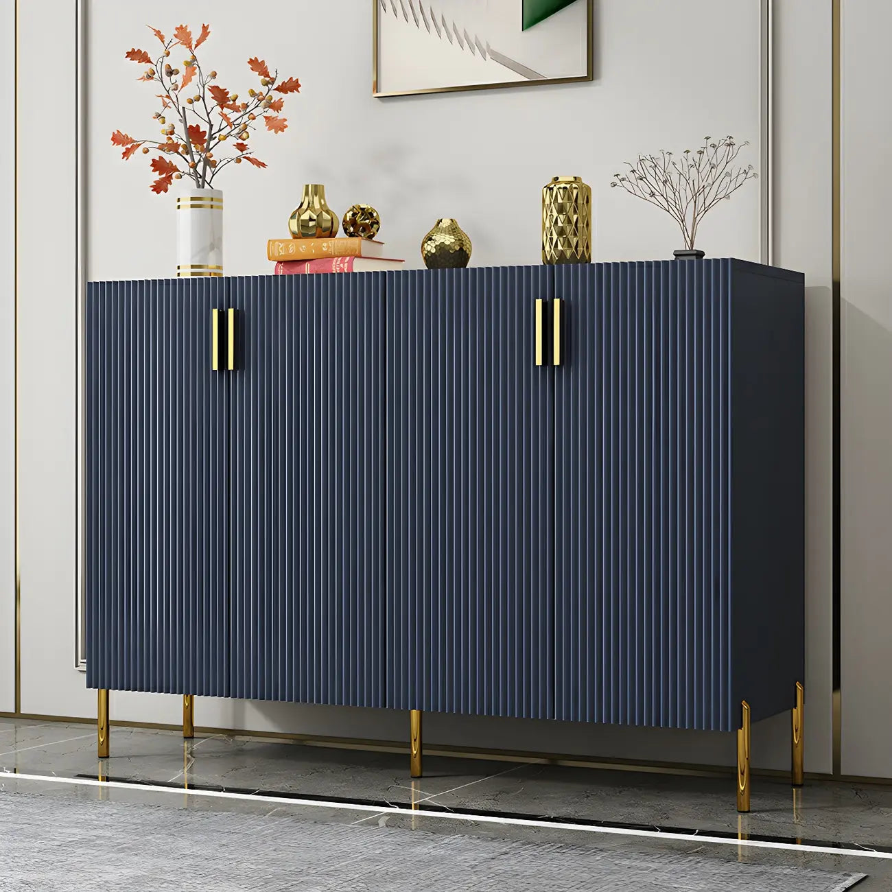Contemporary Blue Wooden Shoe Storage Cabinet