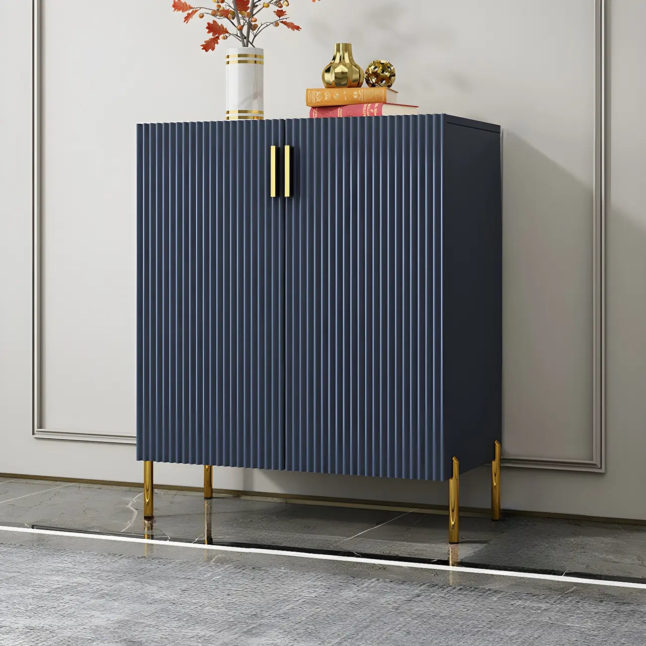 Contemporary Blue Wooden Shoe Storage Cabinet