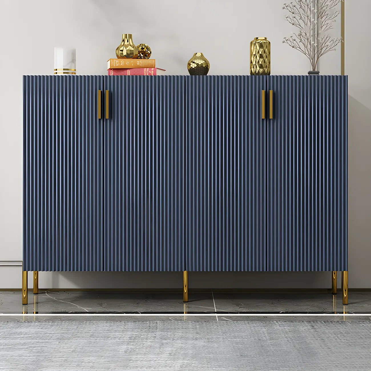 Contemporary Blue Wooden Shoe Storage Cabinet