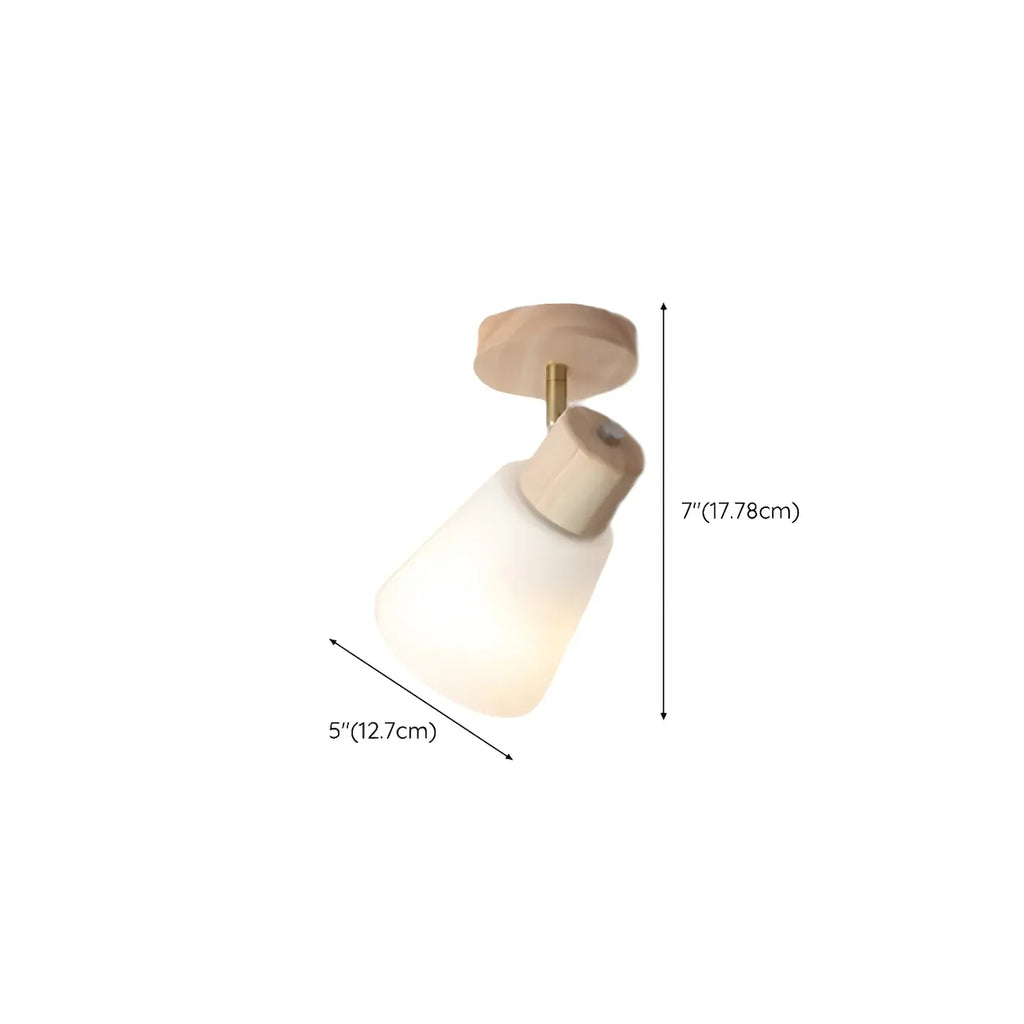 Natural Wood White Cone Glass Adjustable Semi Flush Track Light