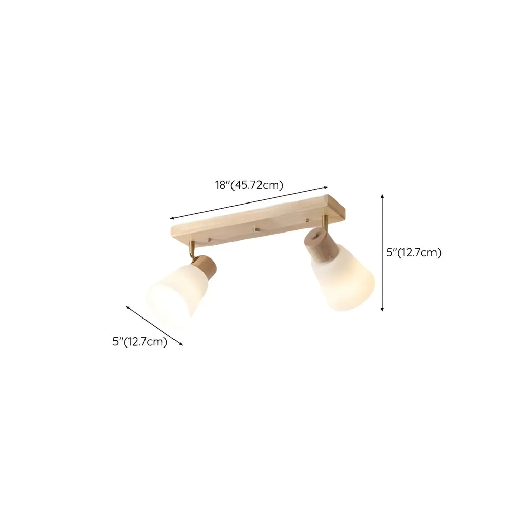 Natural Wood White Cone Glass Adjustable Semi Flush Track Light