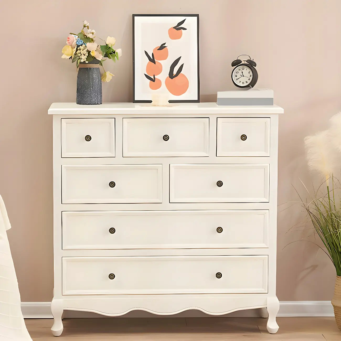 Elegant Classic Lacquered White Brown Wooden Storage Chest