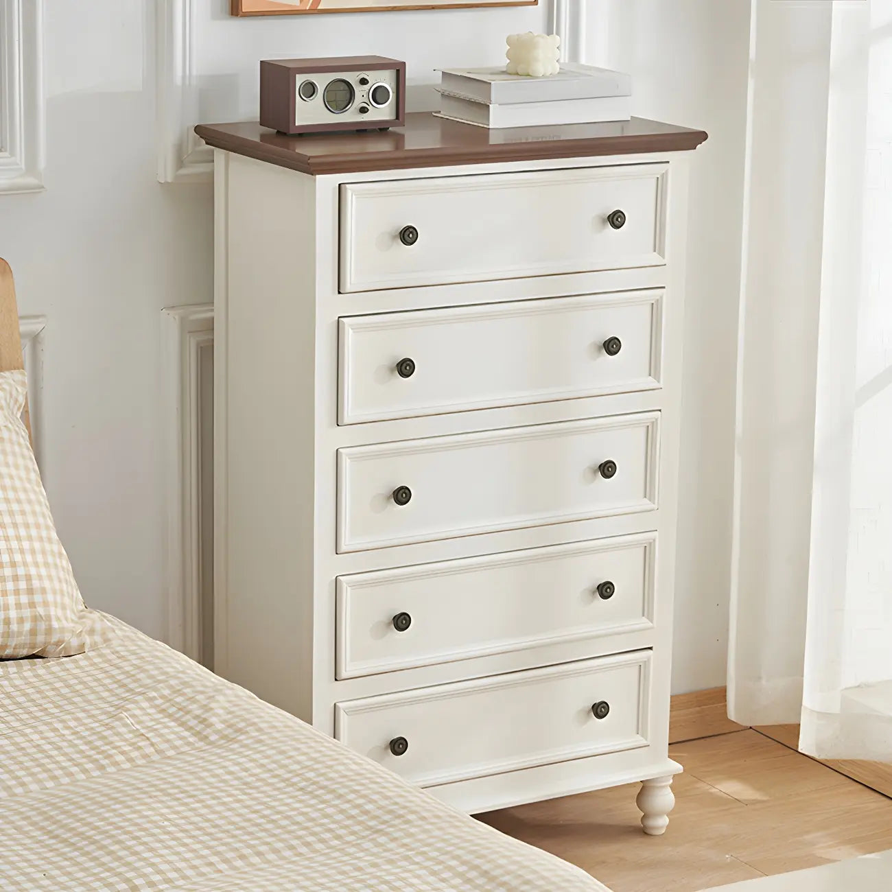 Elegant Classic Lacquered White Brown Wooden Storage Chest