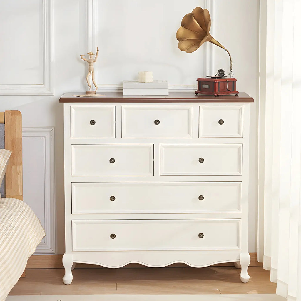 Elegant Classic Lacquered White Brown Wooden Storage Chest