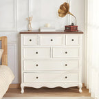 Elegant Classic Lacquered White Brown Wooden Storage Chest