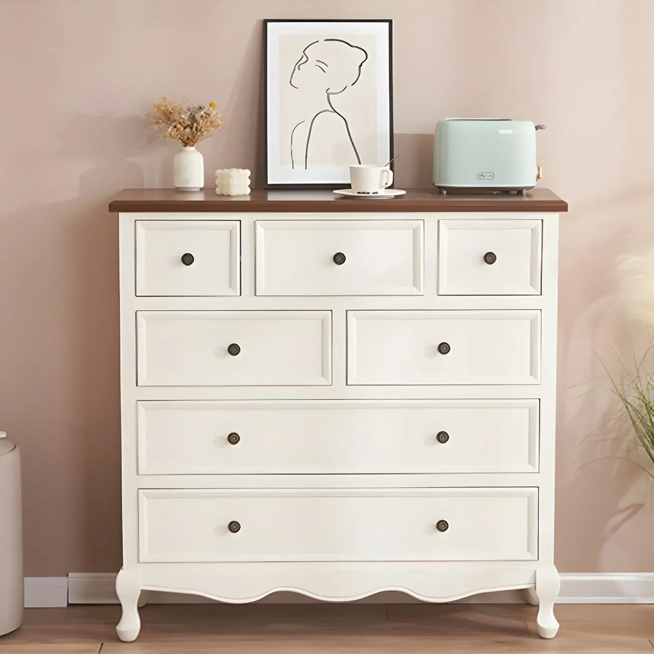 Elegant Classic Lacquered White Brown Wooden Storage Chest