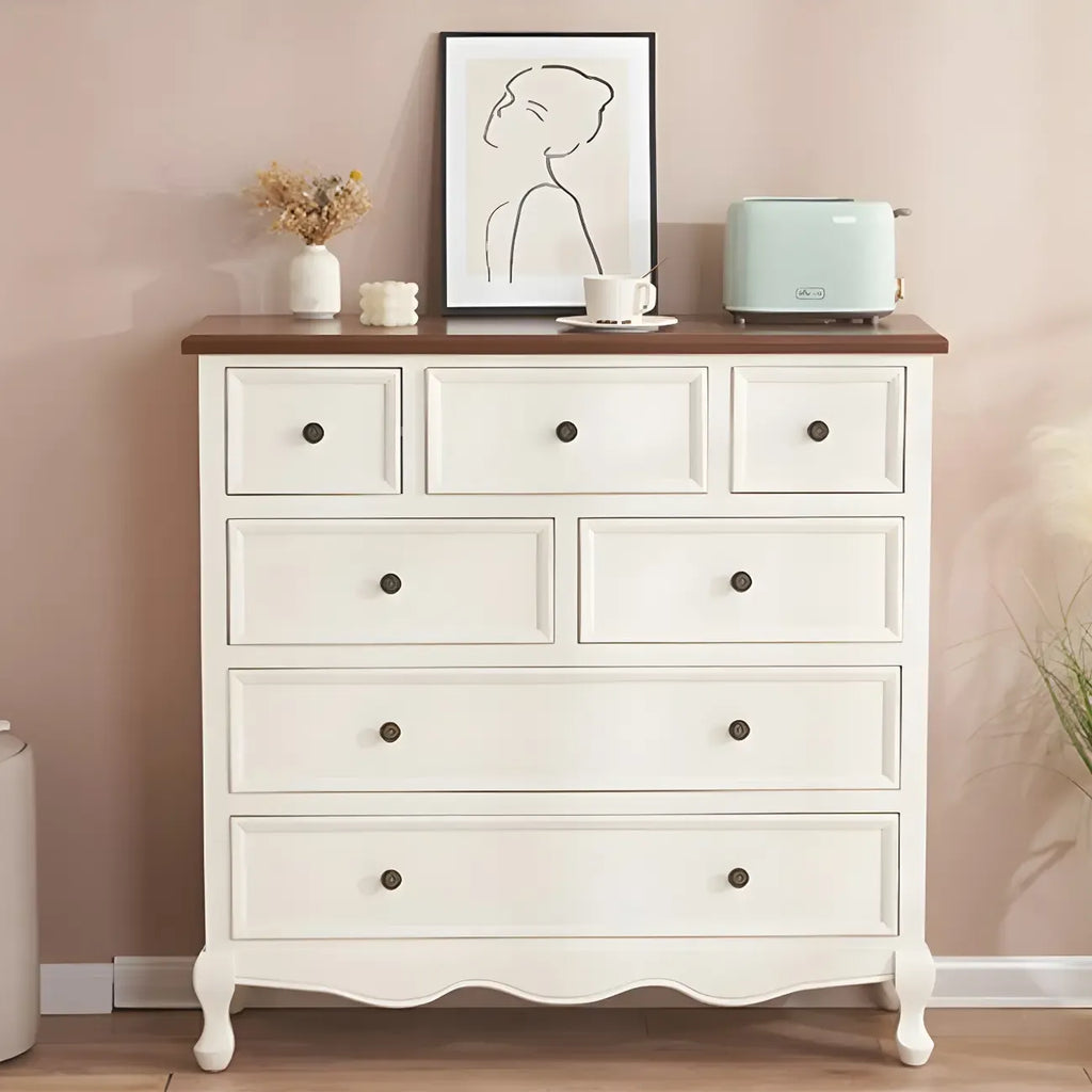 Elegant Classic Lacquered White Brown Wooden Storage Chest