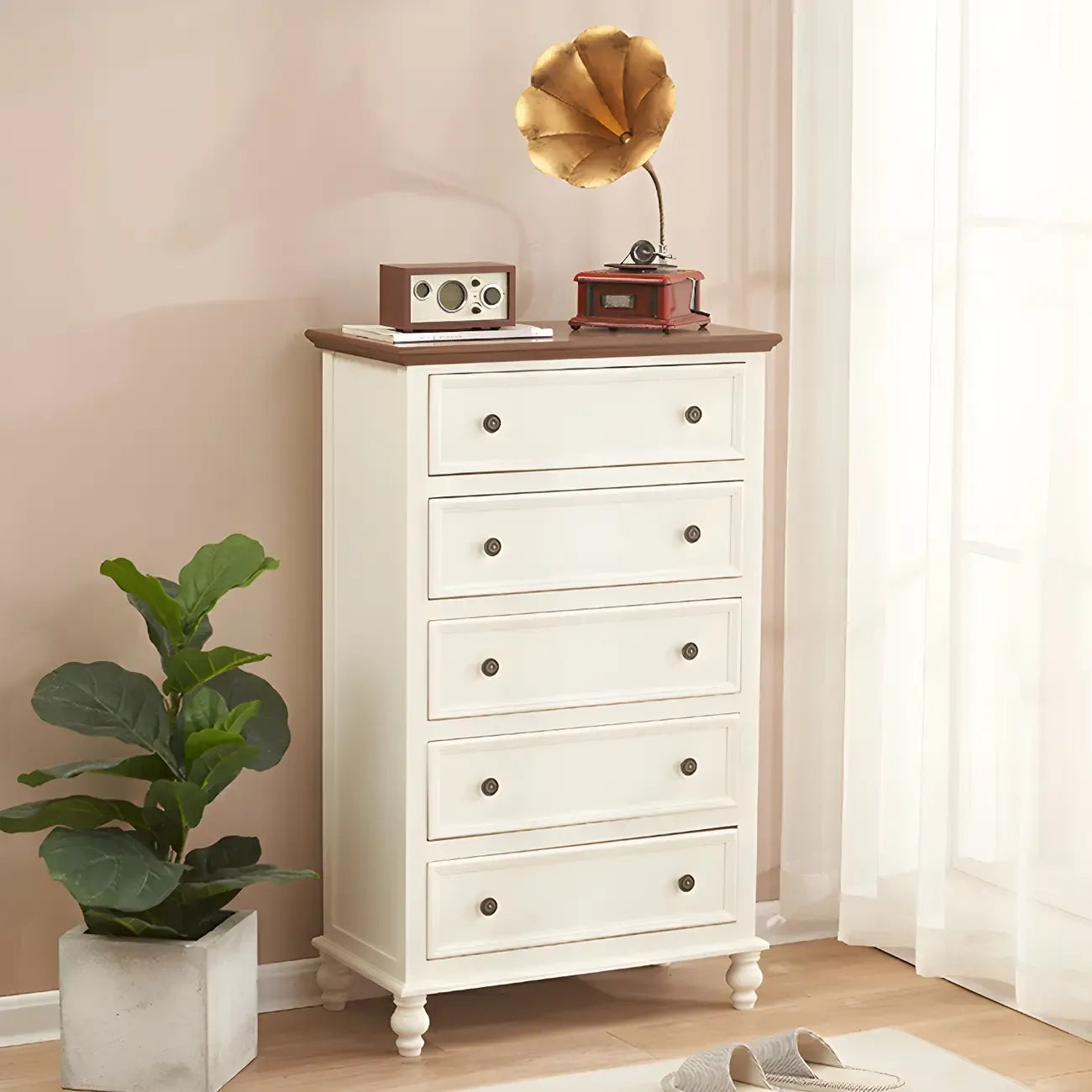 Elegant Classic Lacquered White Brown Wooden Storage Chest