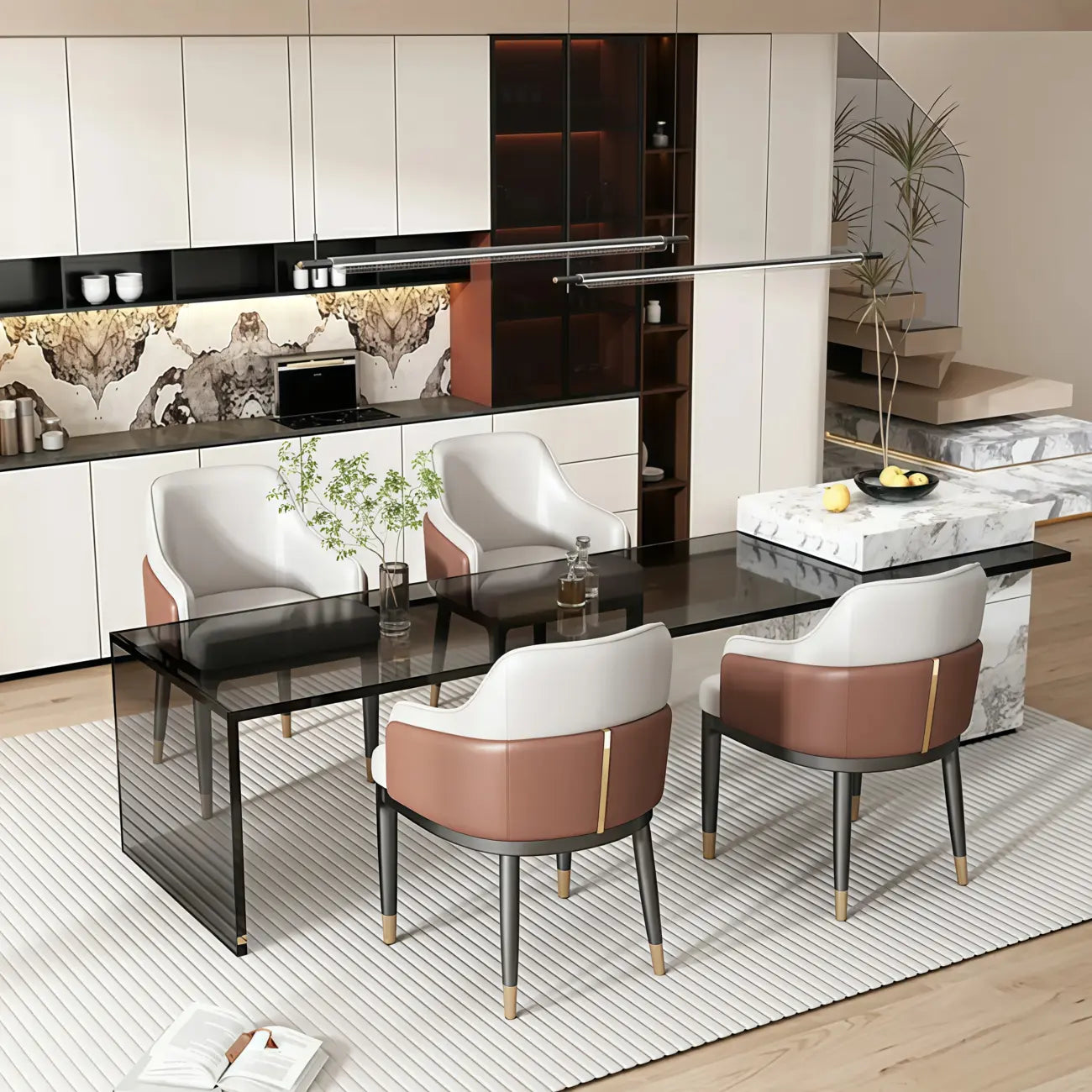 Modern Genuine Leather Sloped Arms Low Back Dining Chair