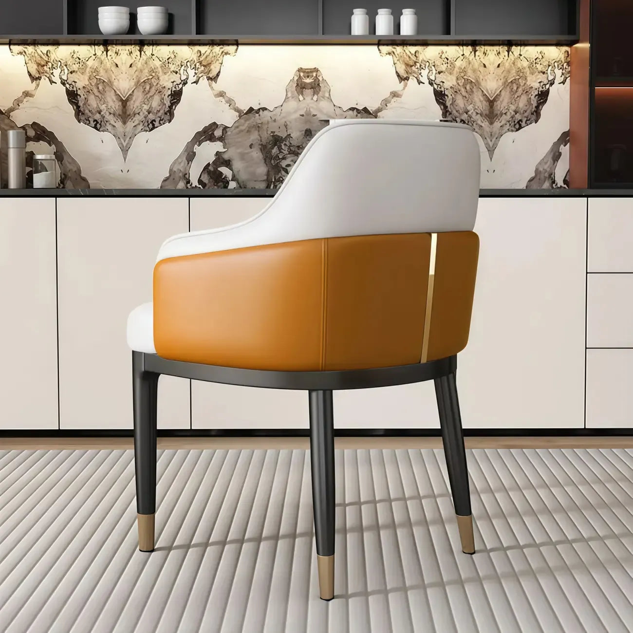 Modern Genuine Leather Sloped Arms Low Back Dining Chair