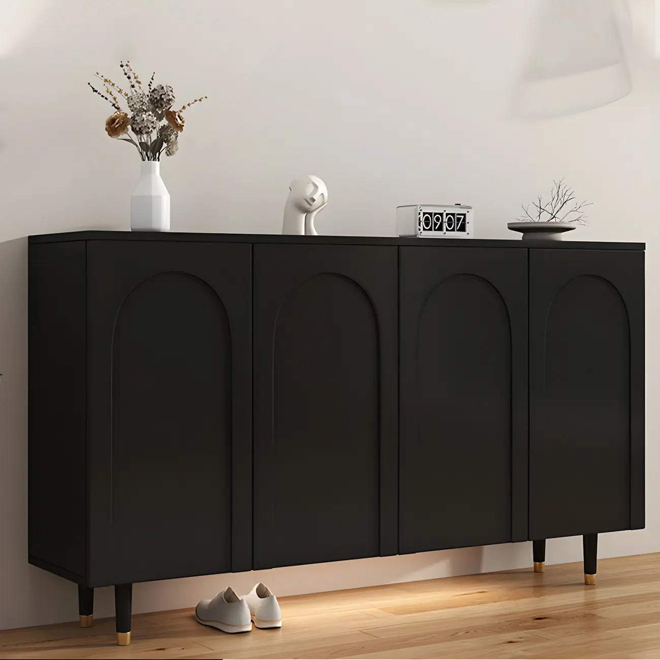 Green Wood Shoe Cabinet with Adjustable Shelves