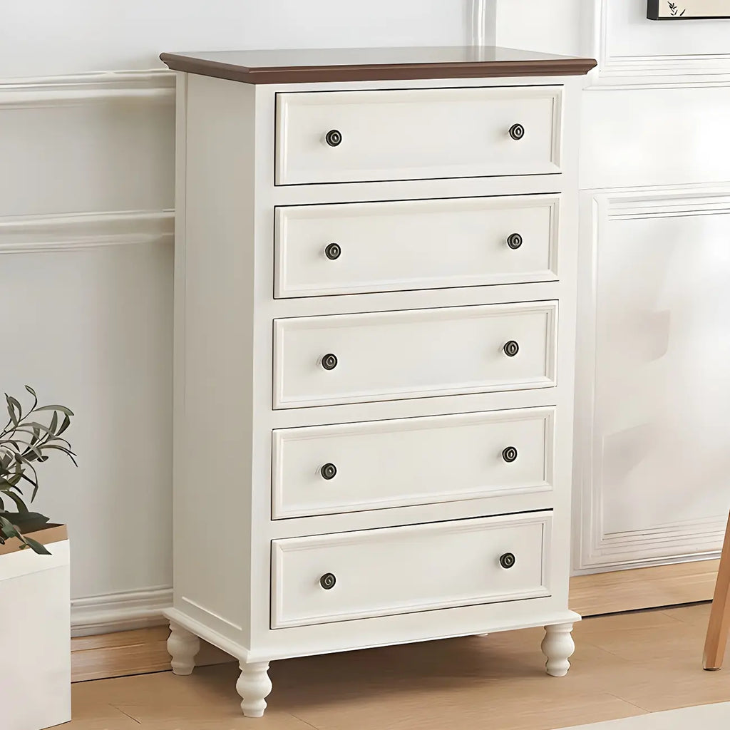 Elegant Classic Lacquered White Brown Wooden Storage Chest