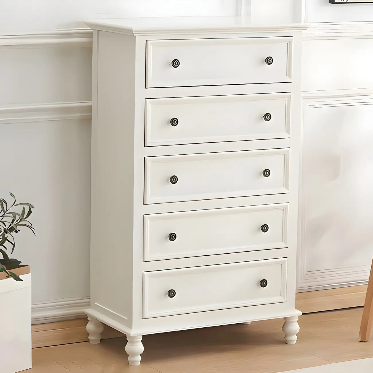 Elegant Classic Lacquered White Brown Wooden Storage Chest