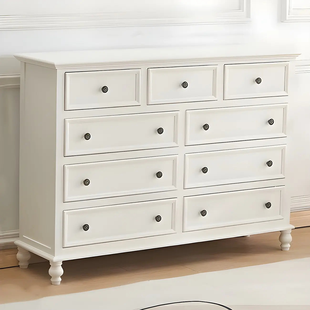 Elegant Classic Lacquered White Brown Wooden Storage Chest