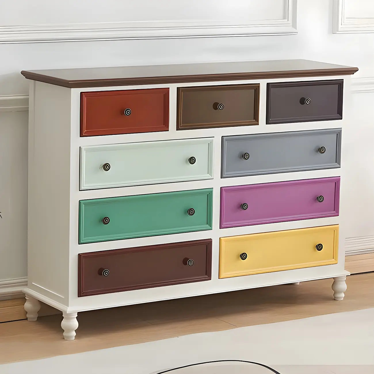 Elegant Classic Lacquered White Brown Wooden Storage Chest