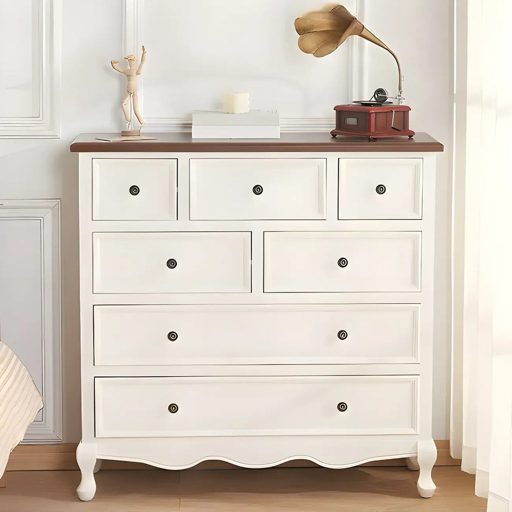 Elegant Classic Lacquered White Brown Wooden Storage Chest
