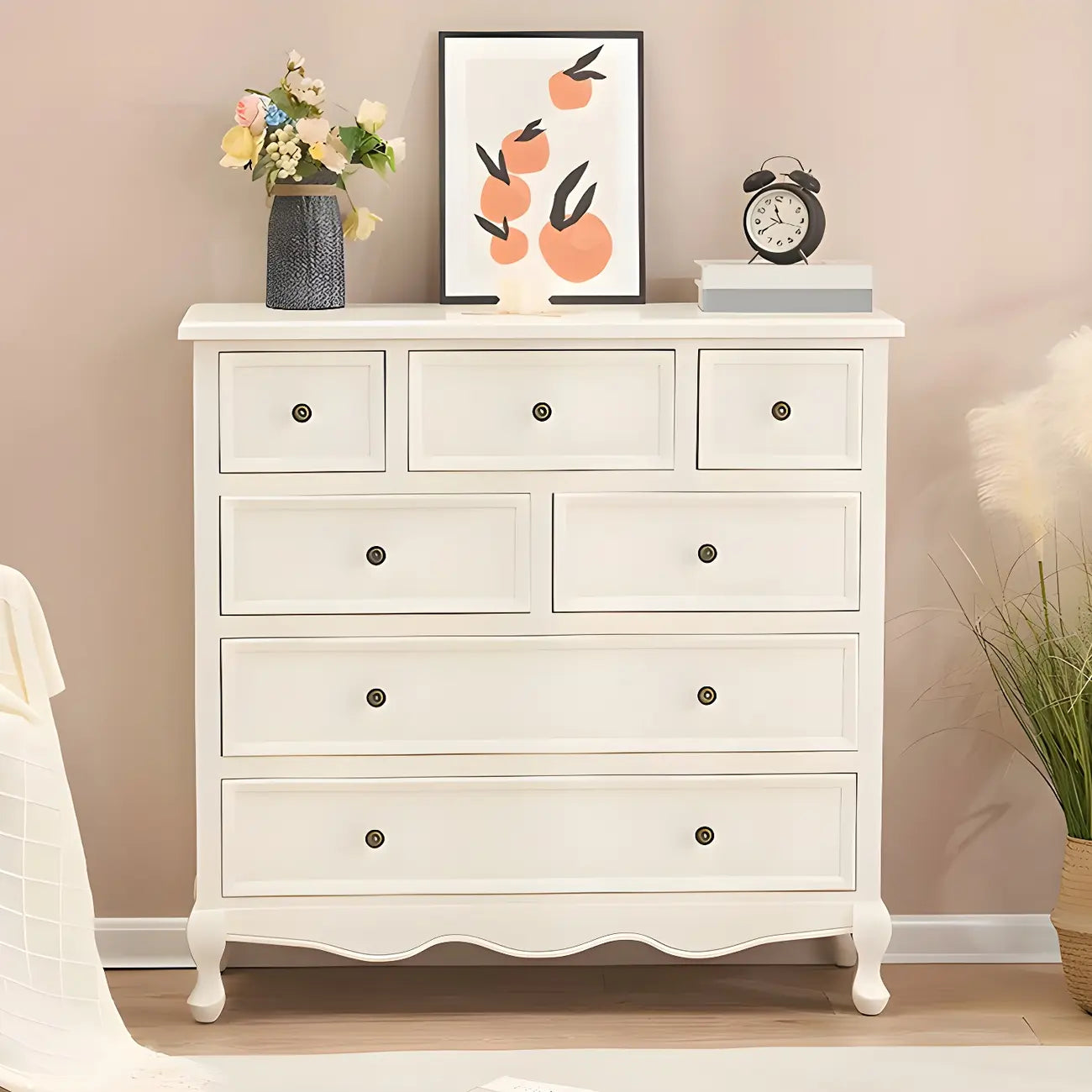 Elegant Classic Lacquered White Brown Wooden Storage Chest