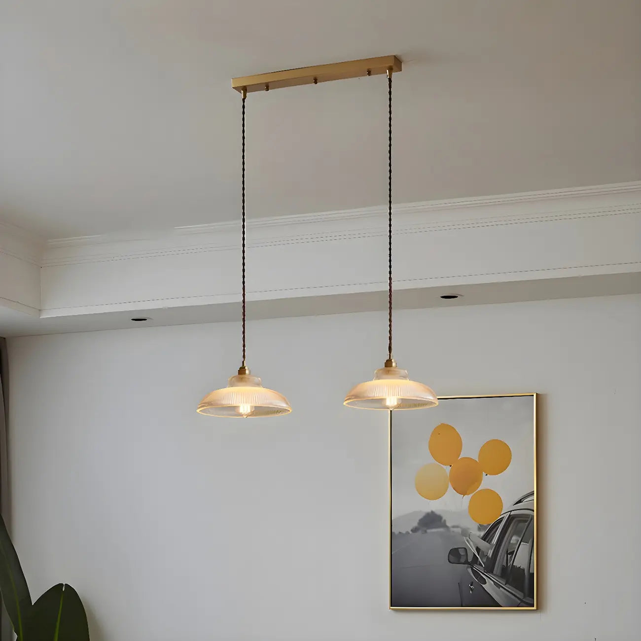 2-Light Modern Gold Glass Dome Island Pendant Light for Kitchen