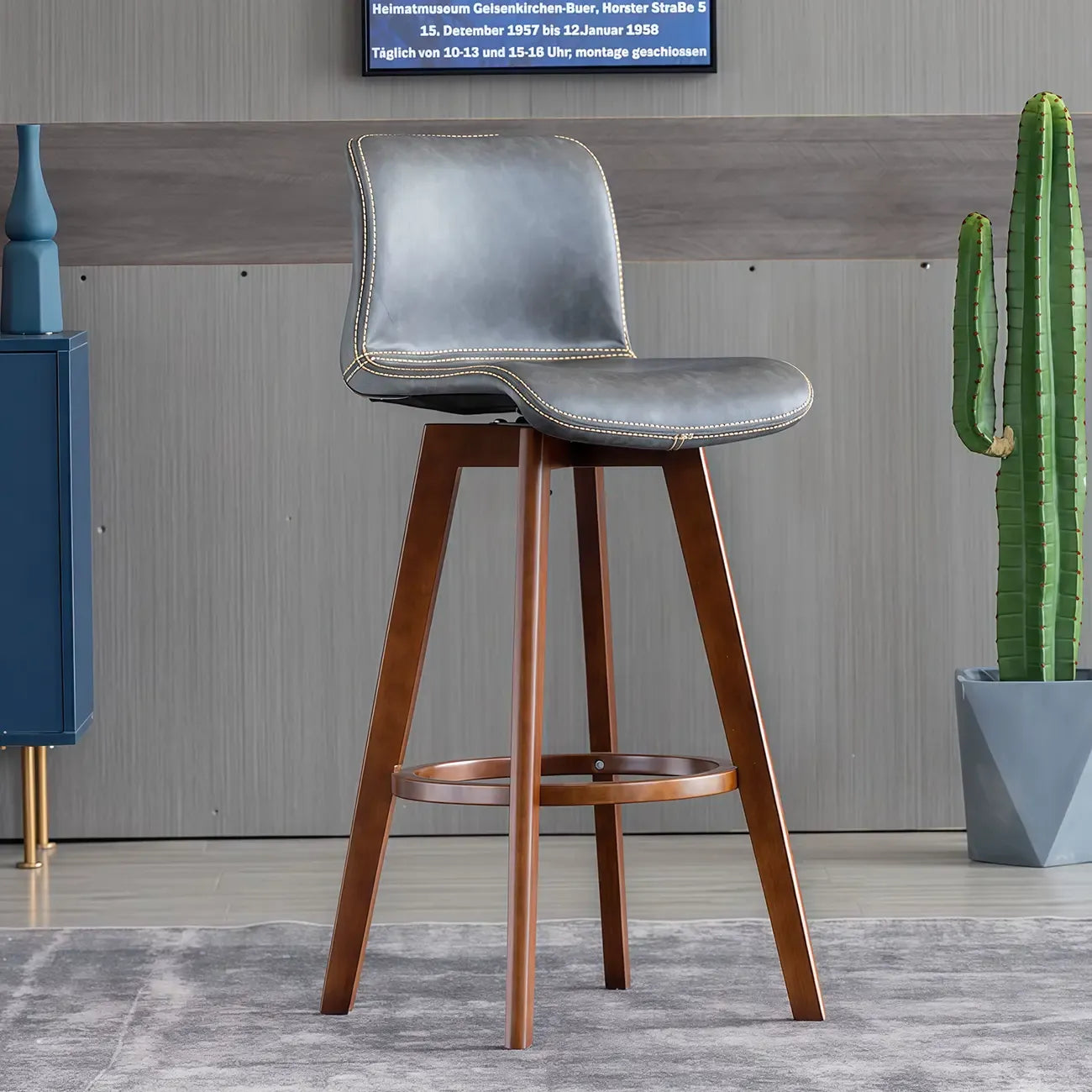 Saddle Leather Counter Height Low Back Swivel Bar Stools