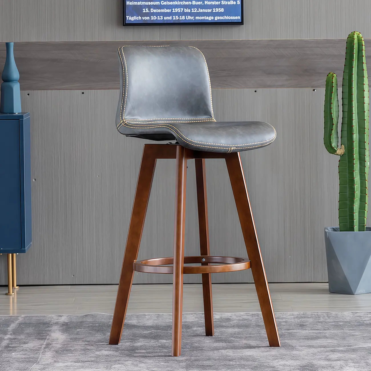 Saddle Leather Counter Height Low Back Swivel Bar Stools