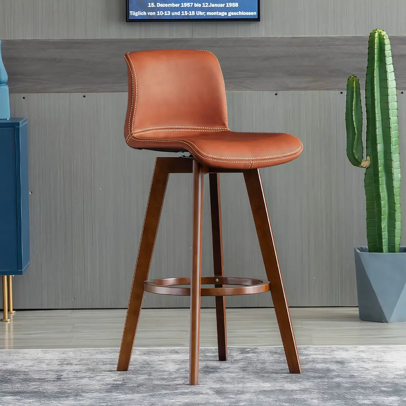Saddle Leather Counter Height Low Back Swivel Bar Stools