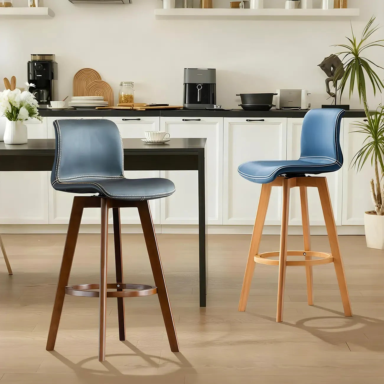 Saddle Leather Counter Height Low Back Swivel Bar Stools