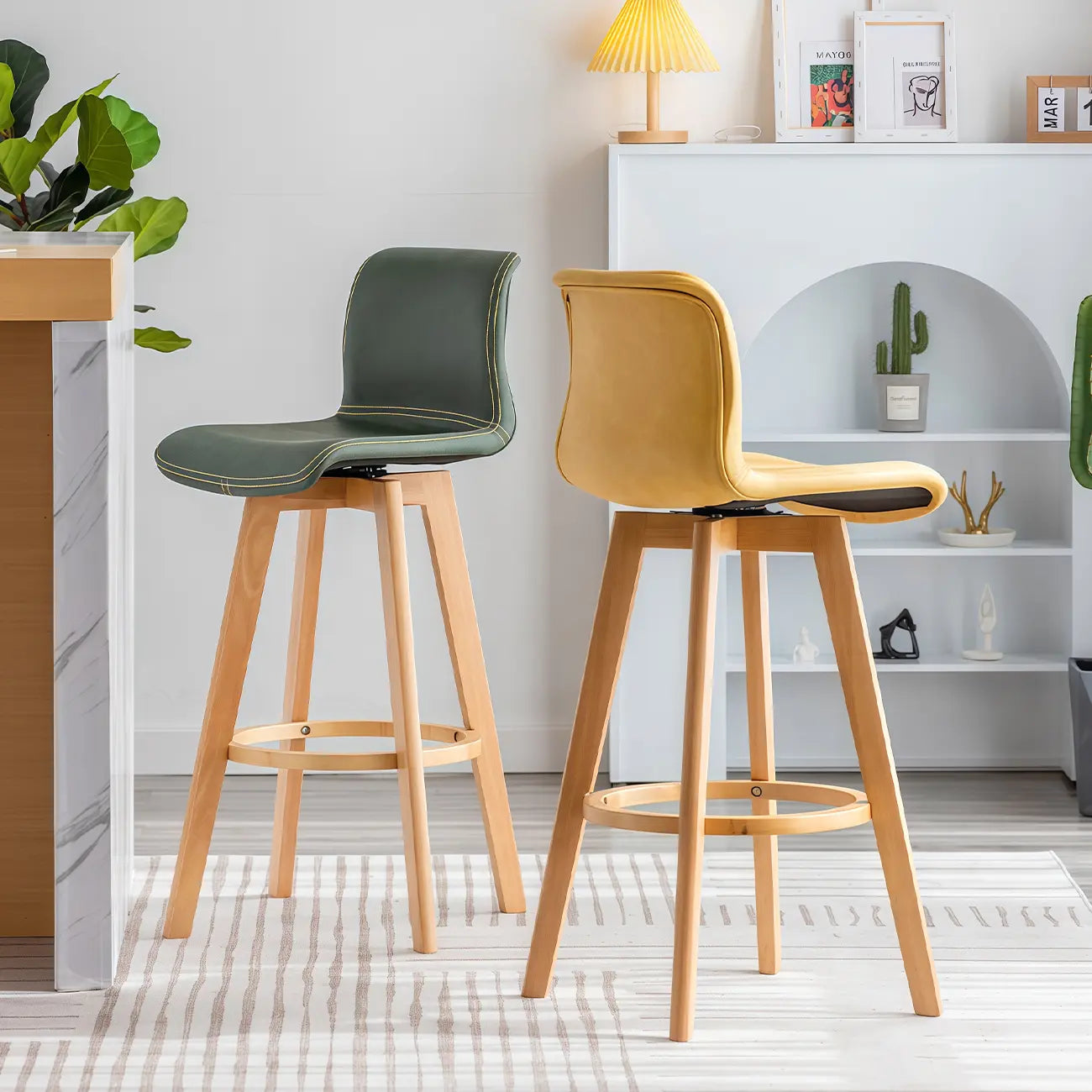 Saddle Leather Counter Height Low Back Swivel Bar Stools