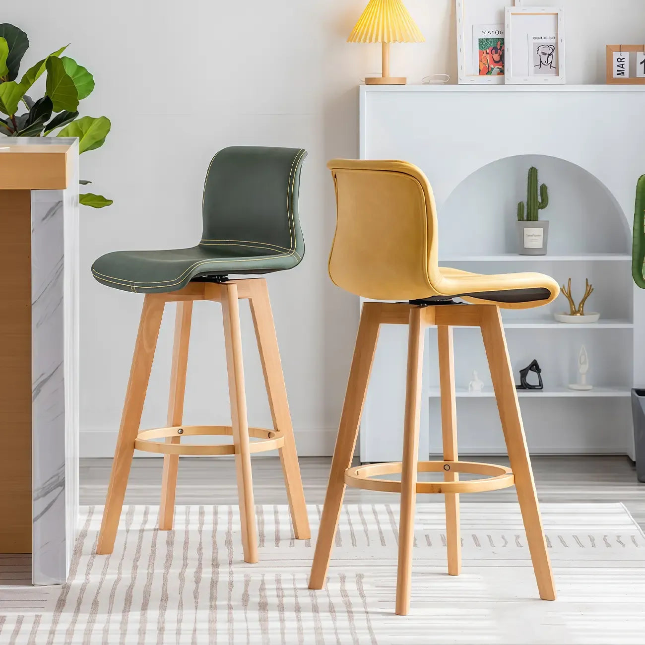 Saddle Leather Counter Height Low Back Swivel Bar Stools