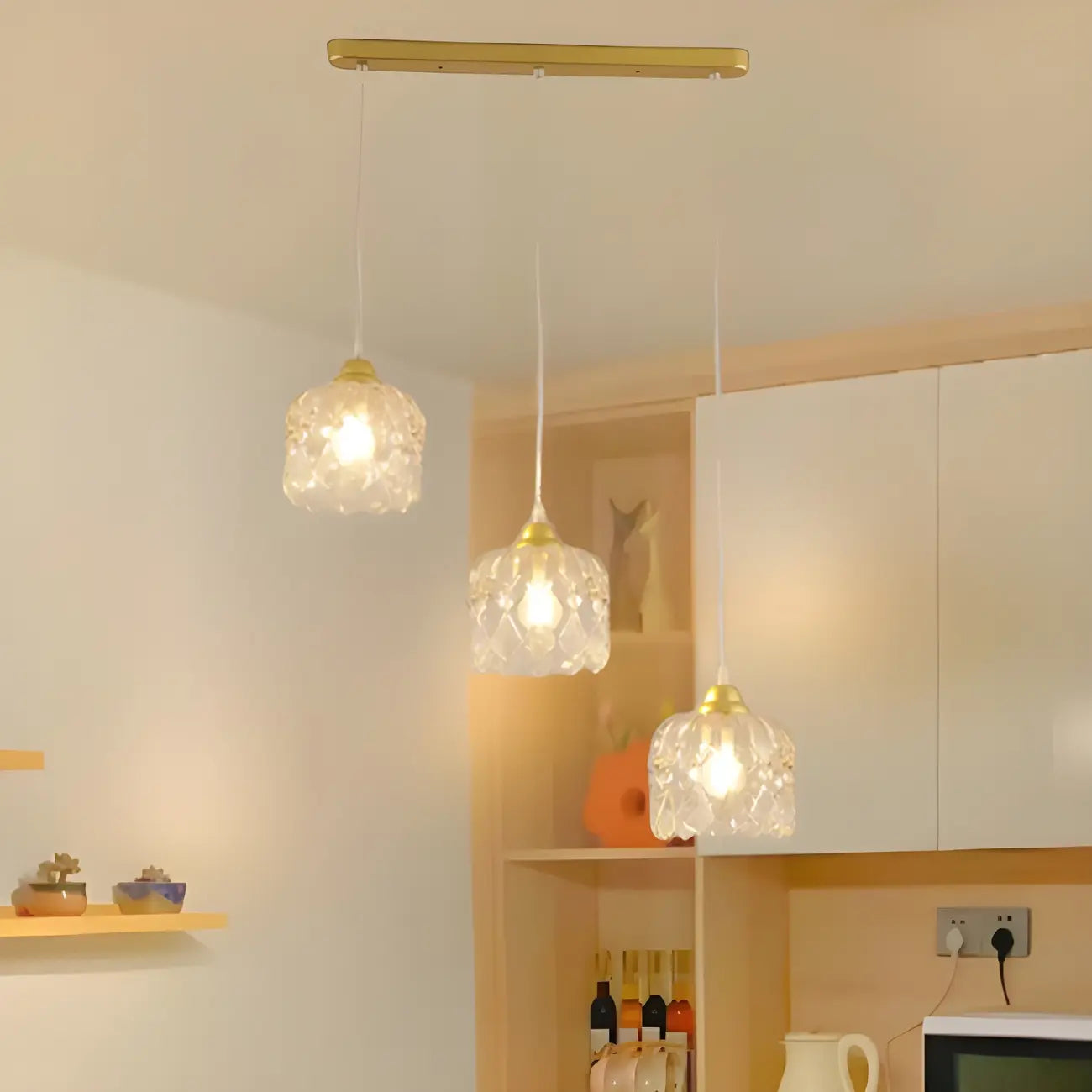 3-Light Small Elegant Gold Crystal Island Pendant Light for Kitchen