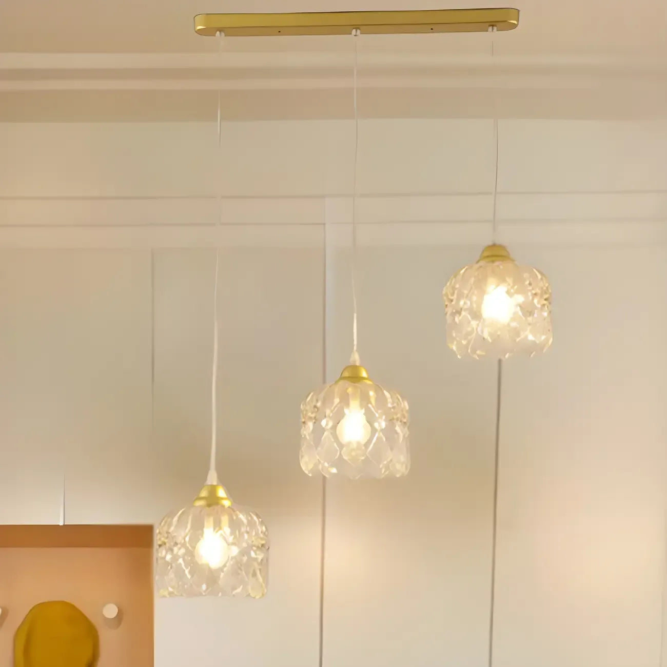 3-Light Small Elegant Gold Crystal Island Pendant Light for Kitchen