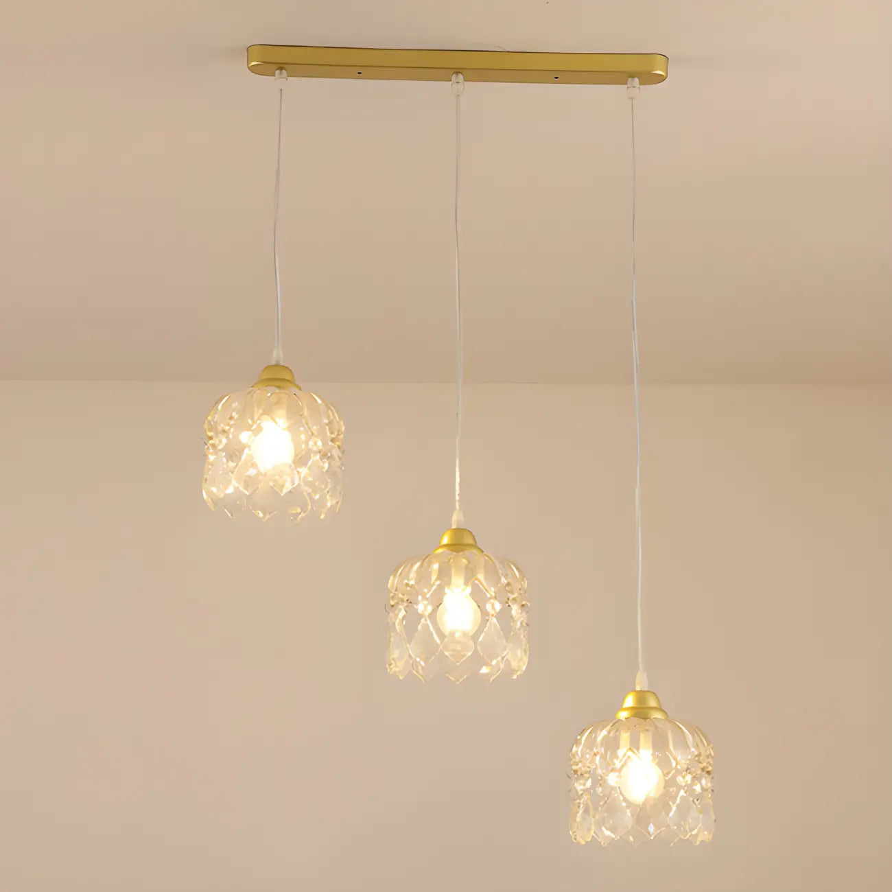 3-Light Small Elegant Gold Crystal Island Pendant Light for Kitchen