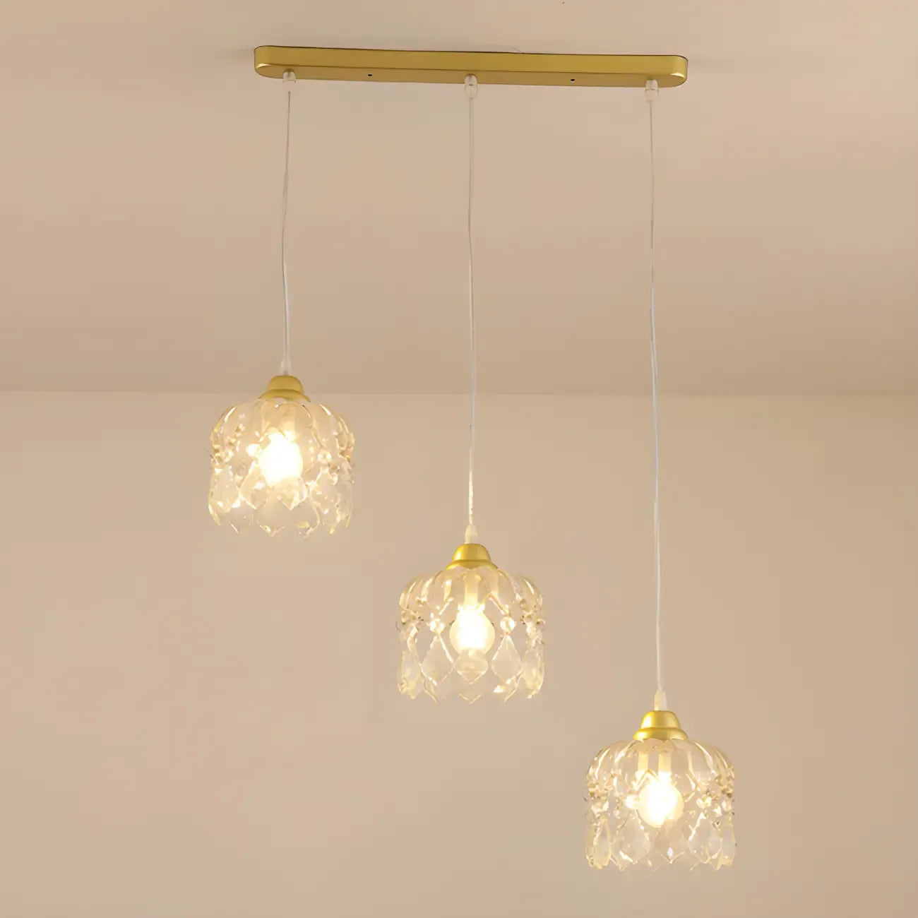 3-Light Small Elegant Gold Crystal Island Pendant Light for Kitchen