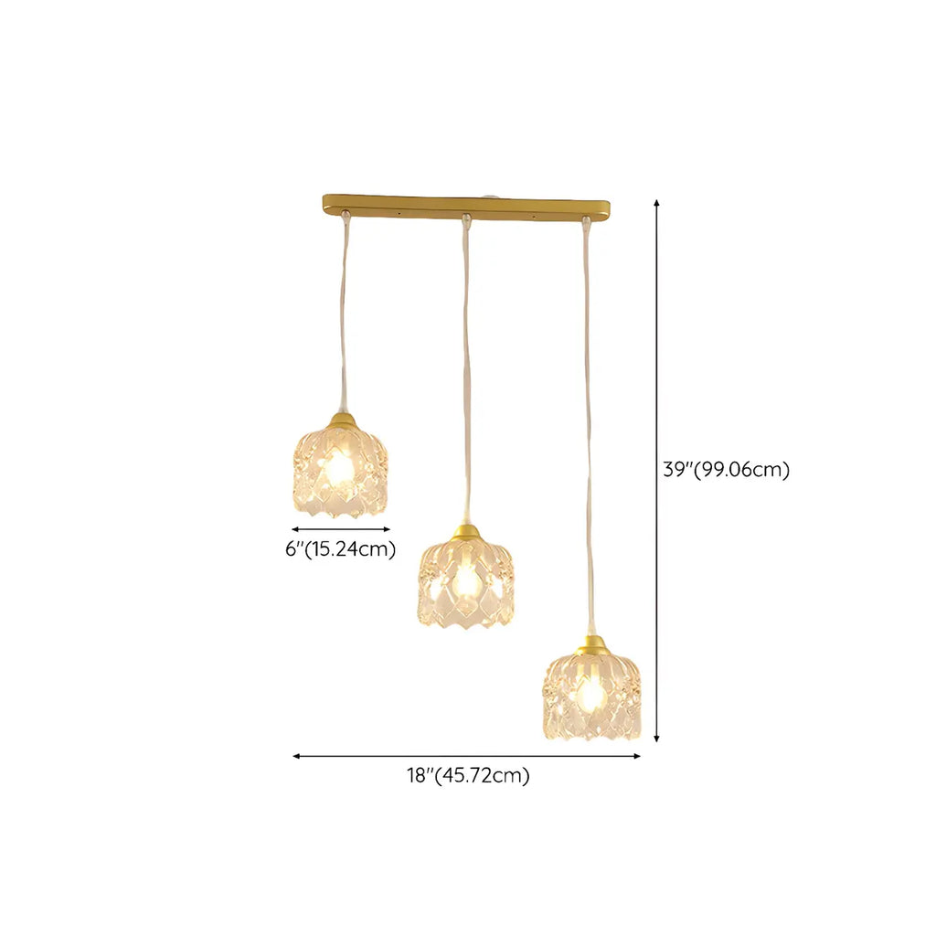 3-Light Small Elegant Gold Crystal Island Pendant Light for Kitchen