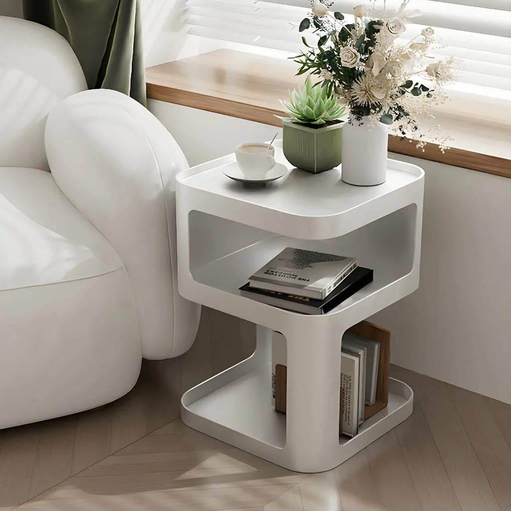 Modern Square Metal Side Table with Storage Shelves