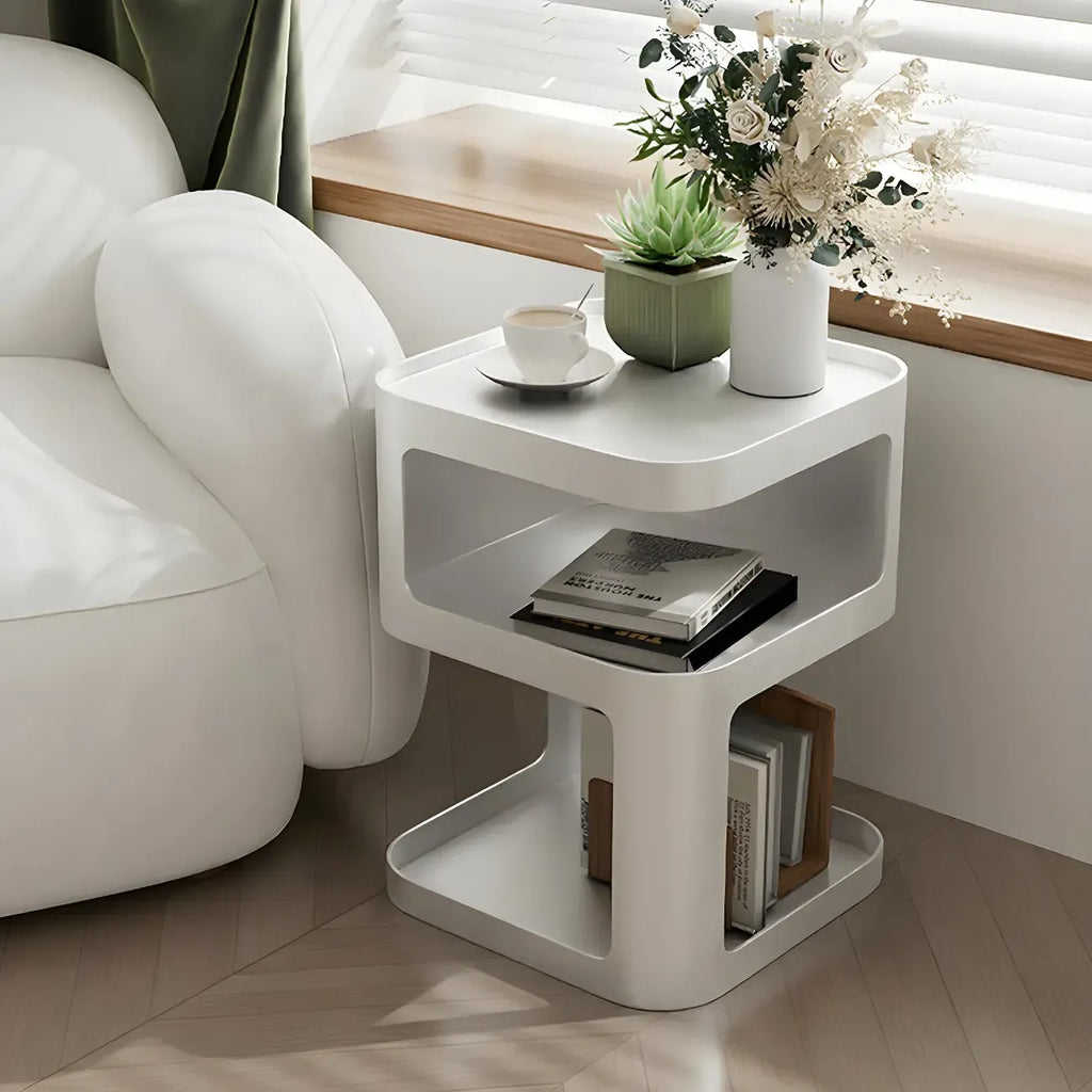 Modern Square Metal Side Table with Storage Shelves
