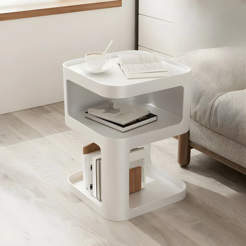 Modern Square Metal Side Table with Storage Shelves