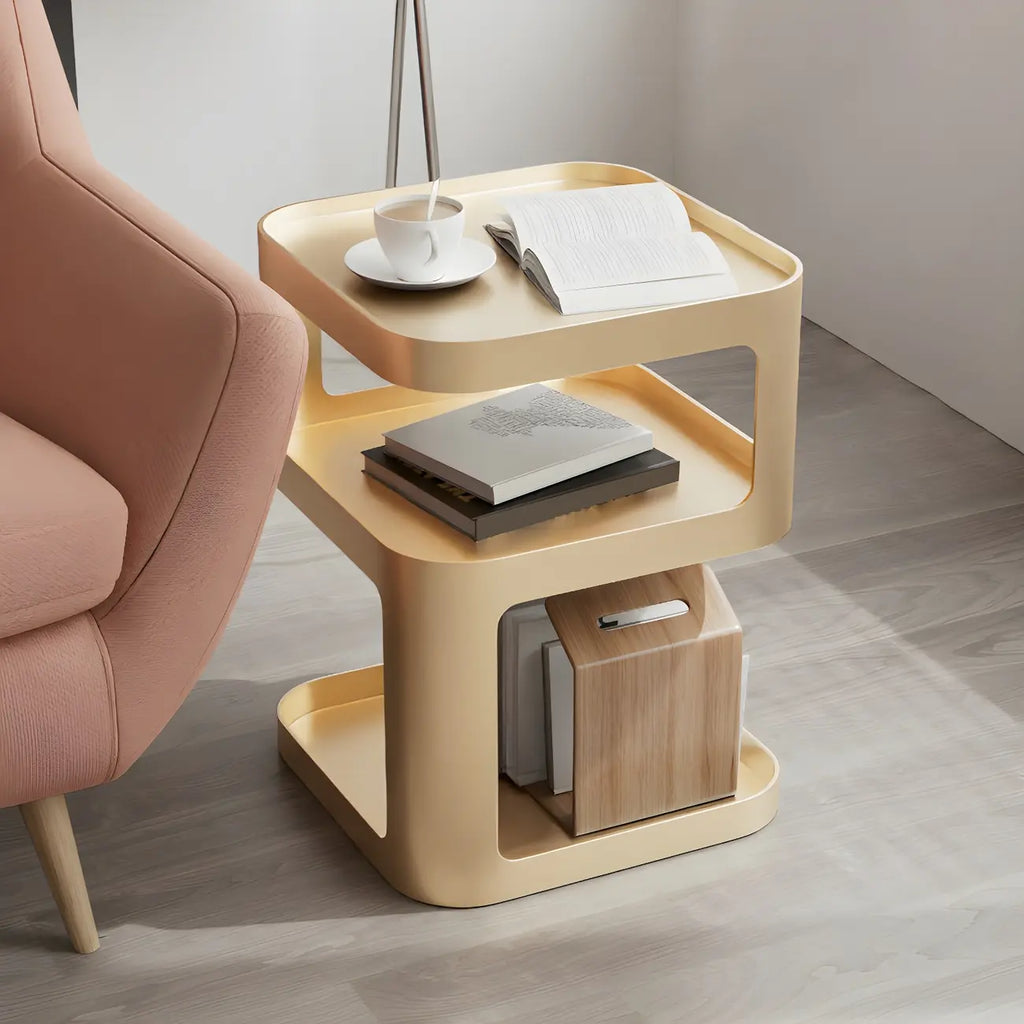 Modern Square Metal Side Table with Storage Shelves