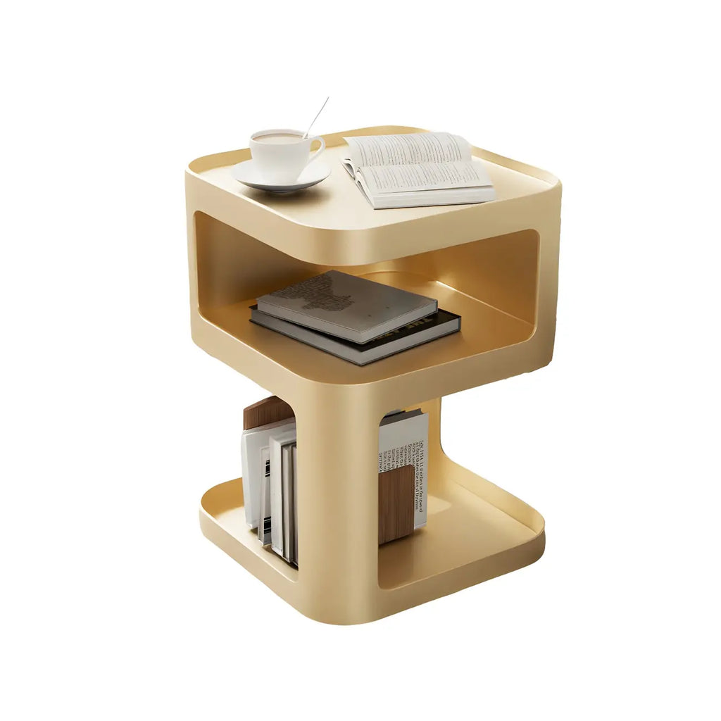 Modern Square Metal Side Table with Storage Shelves