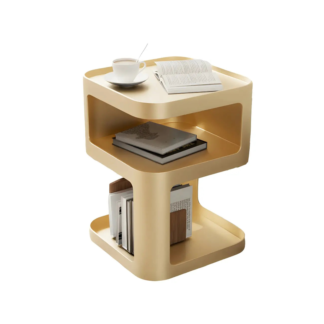 Modern Square Metal Side Table with Storage Shelves