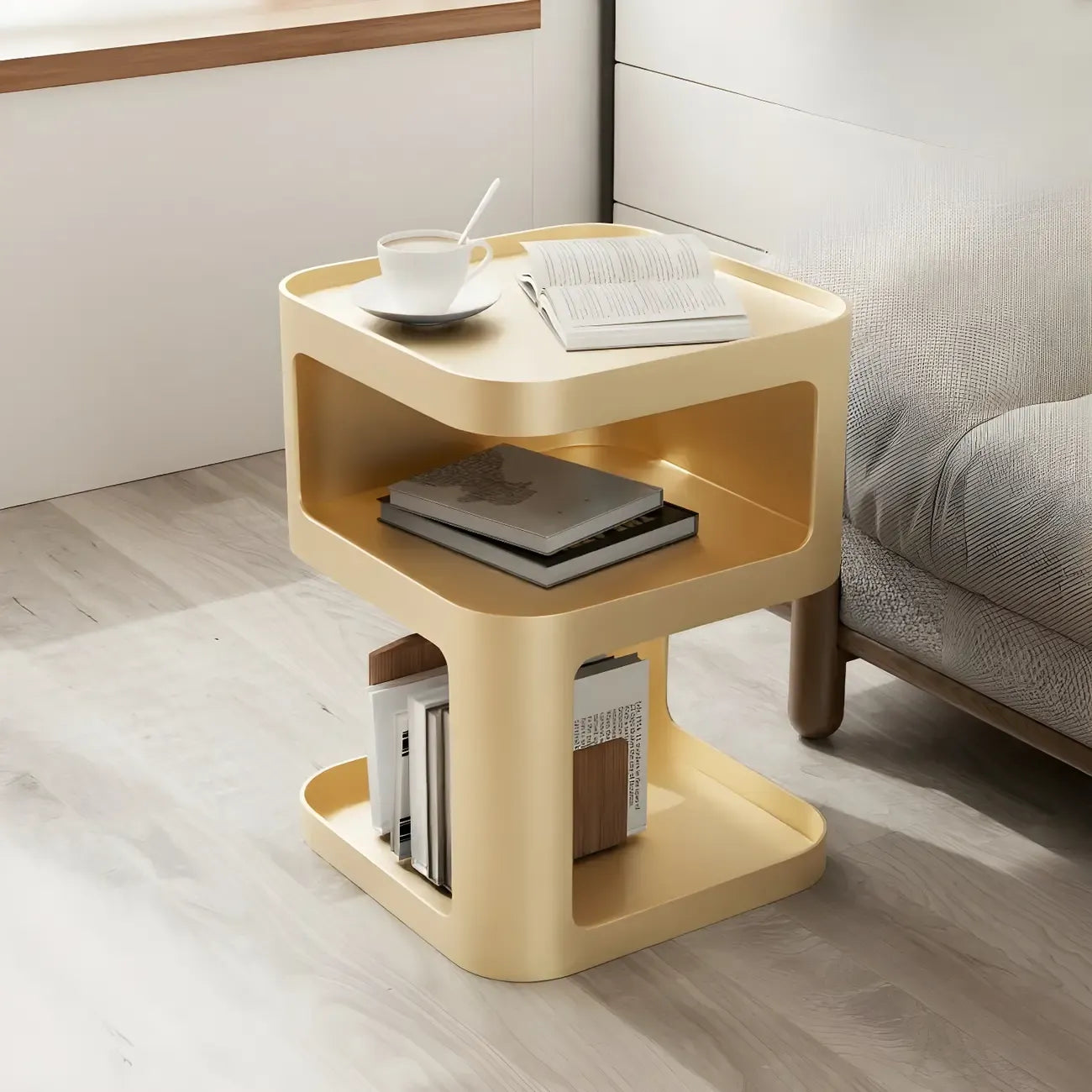 Modern Square Metal Side Table with Storage Shelves