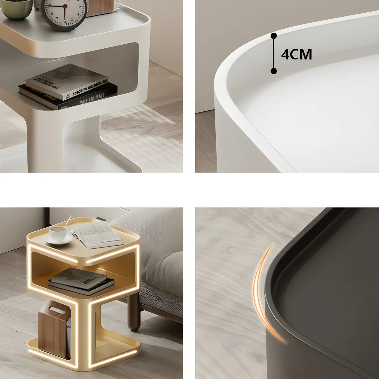 Modern Square Metal Side Table with Storage Shelves
