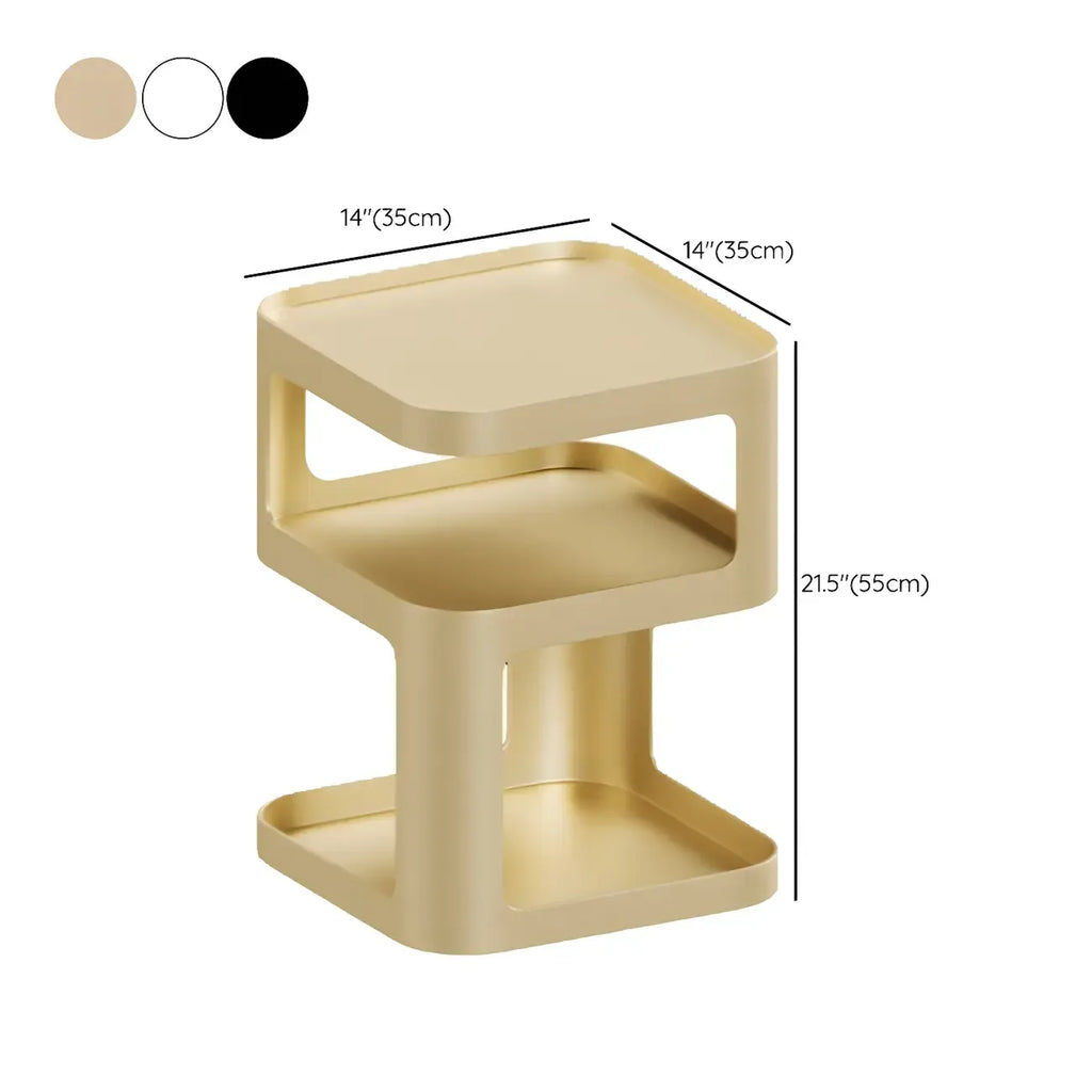 Modern Square Metal Side Table with Storage Shelves