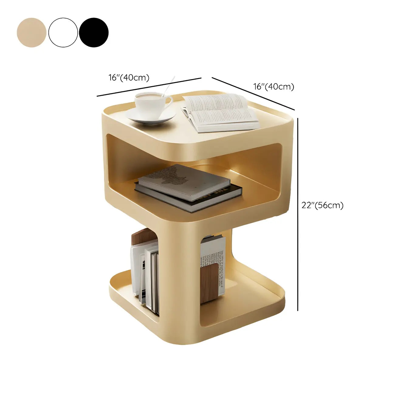 Modern Square Metal Side Table with Storage Shelves