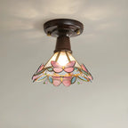 Chic Walnut Glass Semi Flush Ceiling Light for Aisle Decor