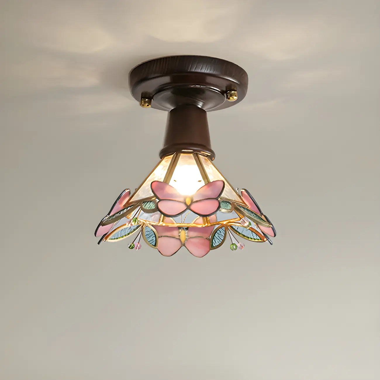 Chic Walnut Glass Semi Flush Ceiling Light for Aisle Decor